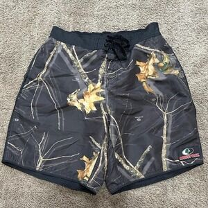Mossy Oak Gray Brown Camo Leaves Lined Board Shorts Swim Trunks Mens Size XL